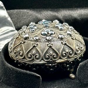 New In Box Victoria Sterling Blue Topaz & Marcasite Ring or Trinket Box